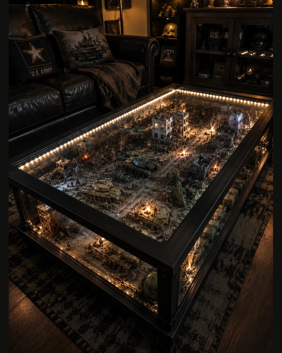 Illuminated battlefield diorama display table